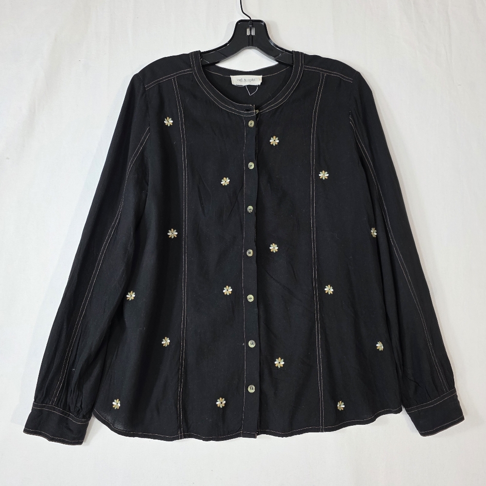 Indi & Cold embroidered floral collarless buttondown  Shirt